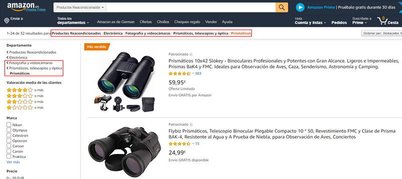 prismáticos de segunda mano